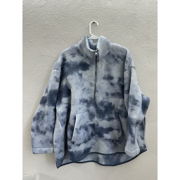 Old Navy Womens Sweatshirt Size 3x Plus Blue Tye-Dye Half Zip Fleece Pullover - Picture 1 of 11